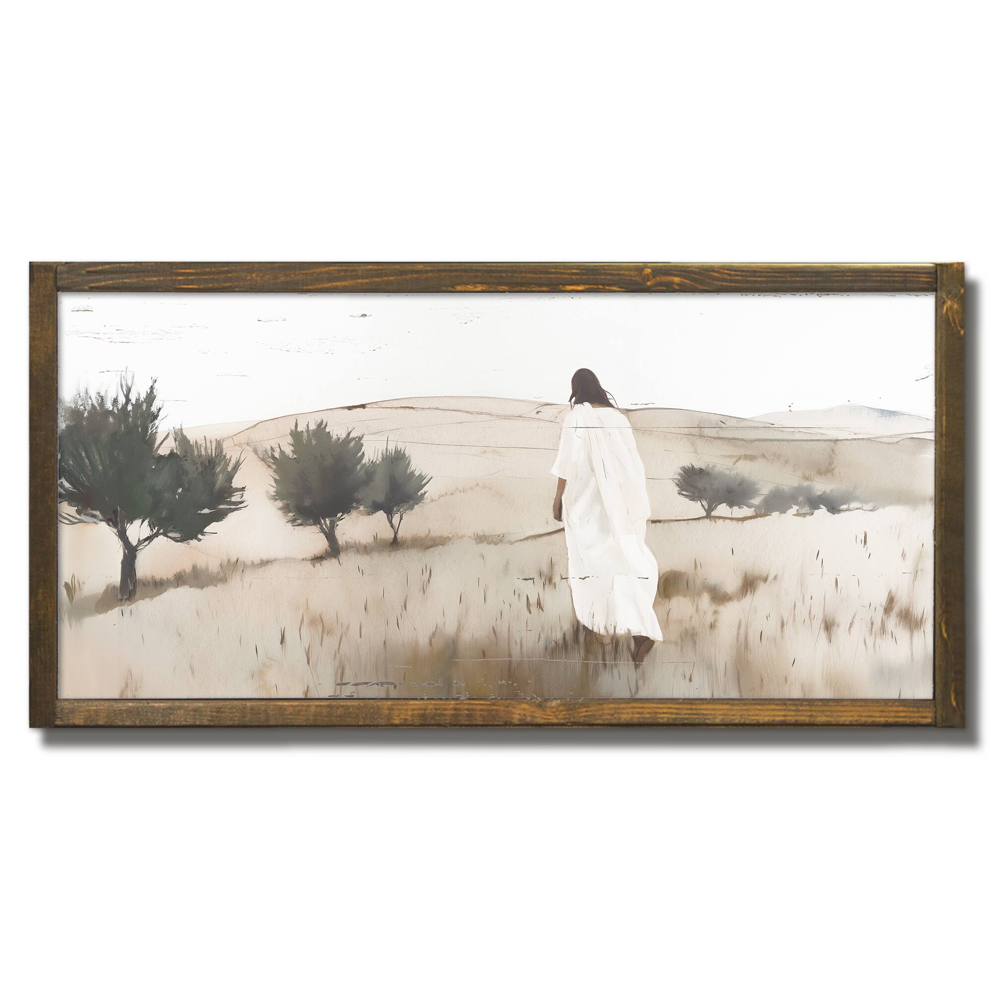 24" x 12" Jesus Walking Framed Wood Plaque